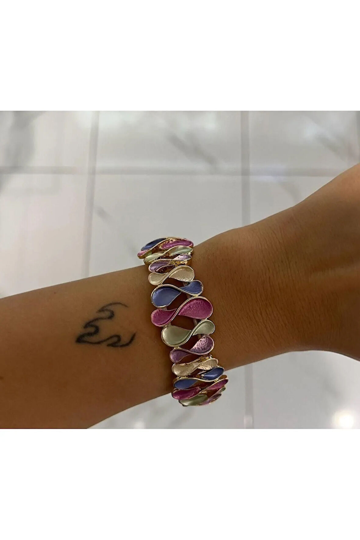 Özel Tasarım Sedefli Renkli Burgu Pirinç Bilezik
