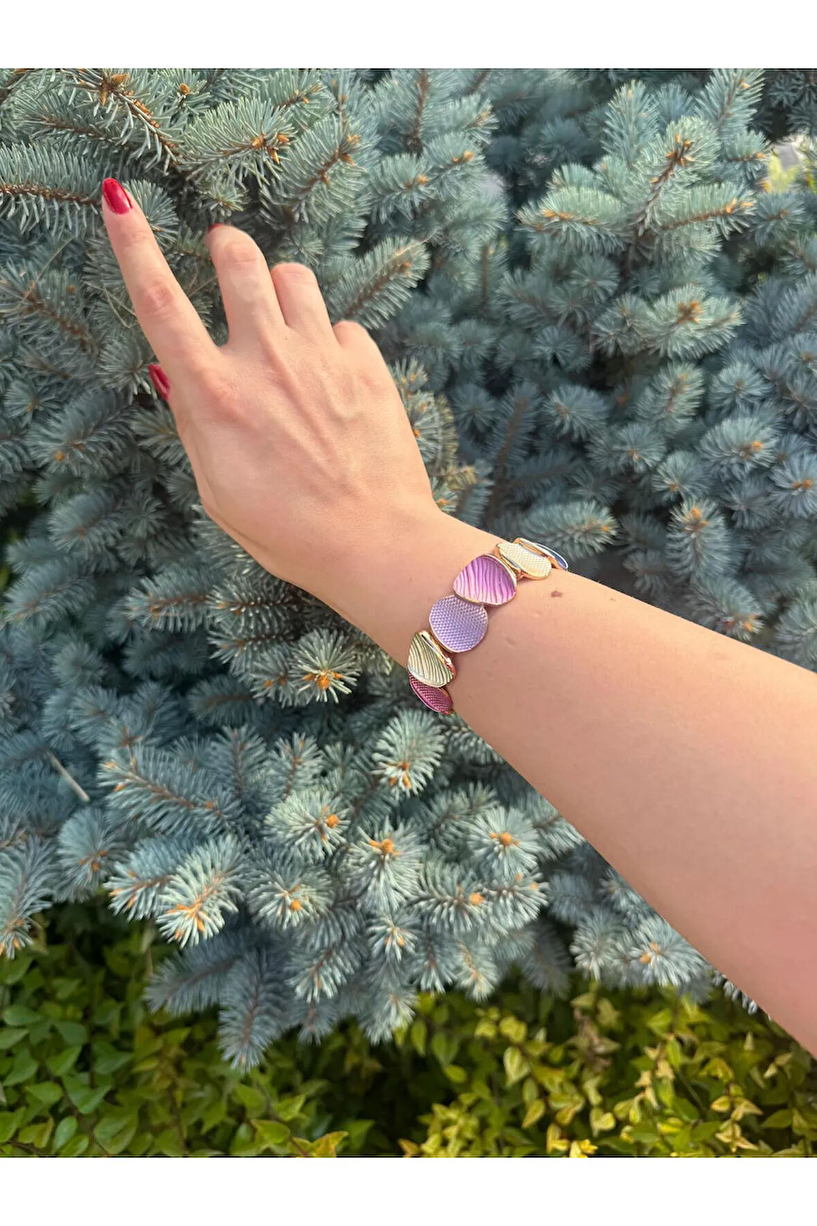 Özel Tasarım Sedefli Renkli Desenli Pirinç Bilezik