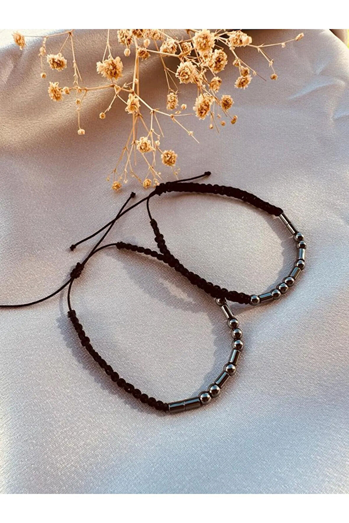 Hematit Doğal Taşlı Mors Alfabesi Bileklik Hediye Çift Bileklik