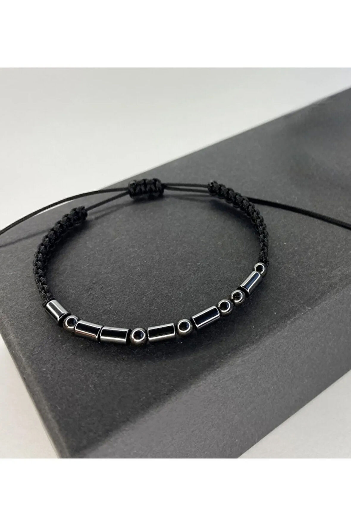 Hematit Doğal Taş Mors Alfabesi Tek Bileklik