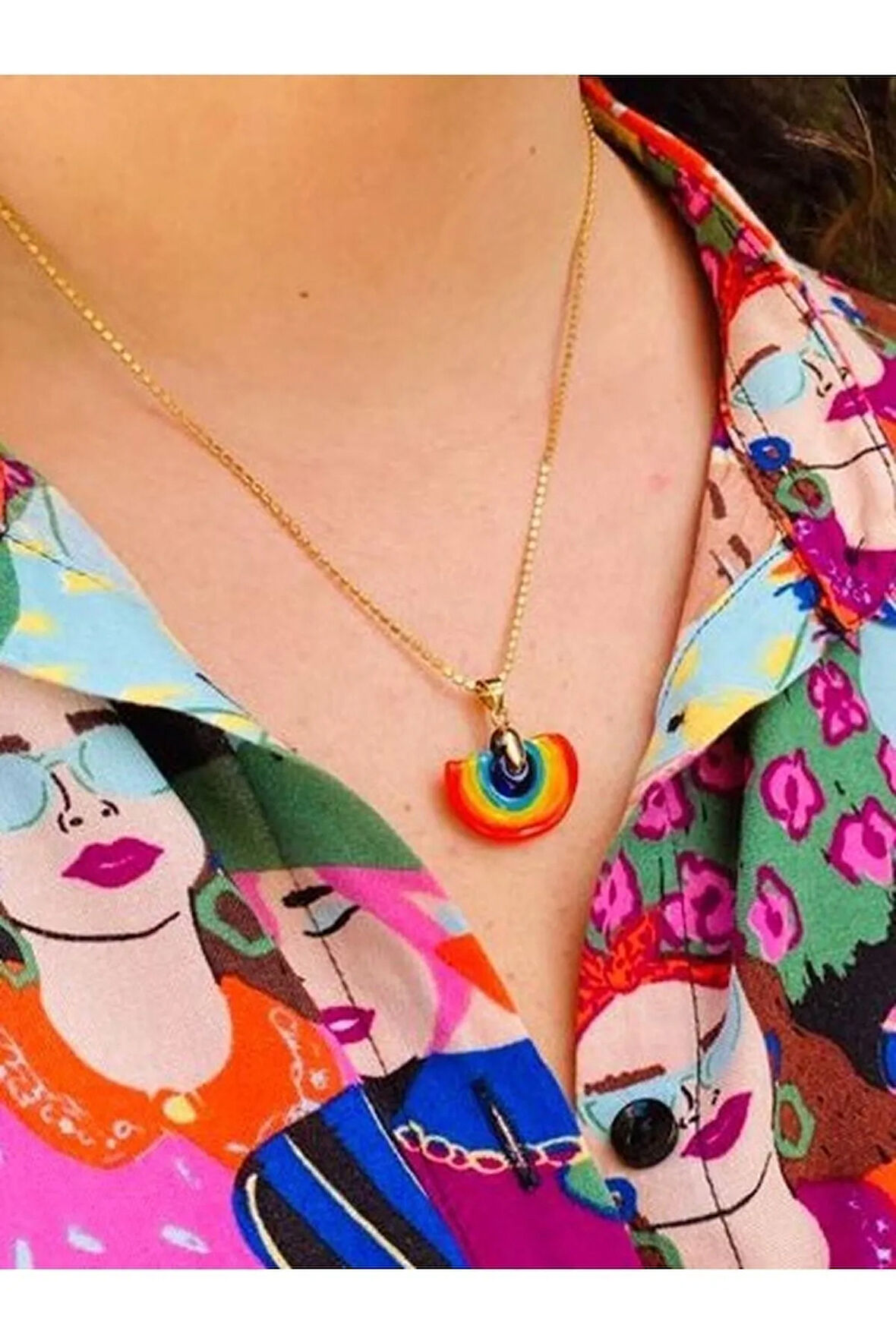 Cam Murano Gökkuşağı Kolye