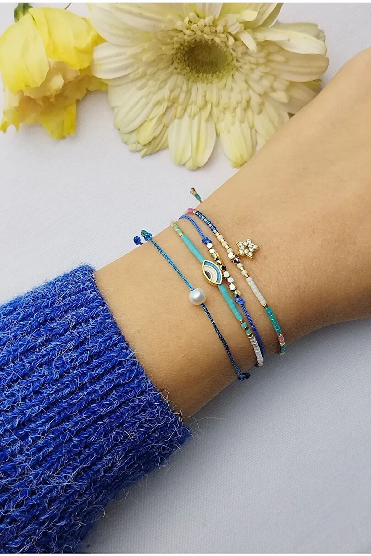 Nazar Bileklik Seti 4'lü (yıldız Inci Ve Göz Boncuklu)