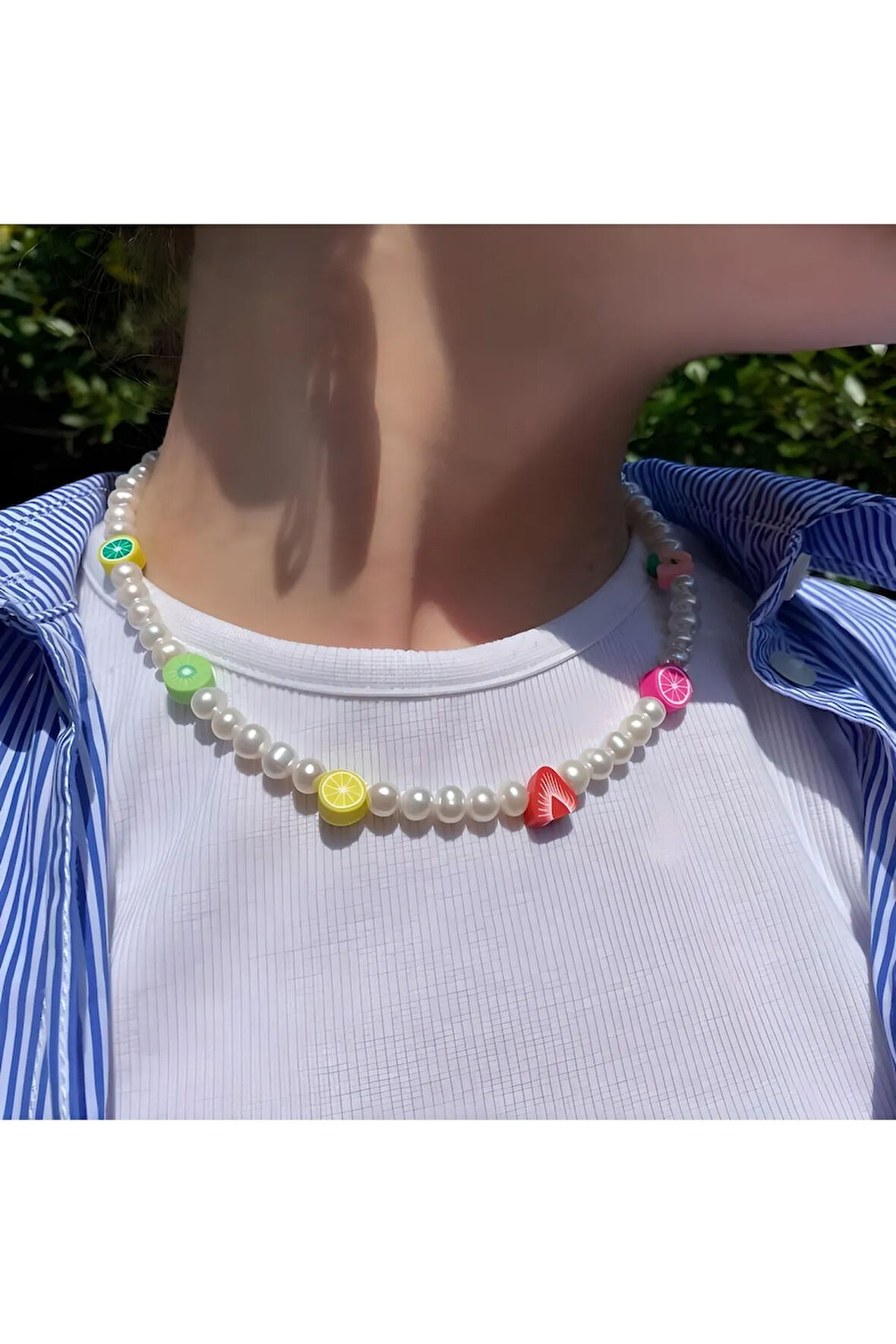 Incili Meyve Figürlü Tasarım Kolye