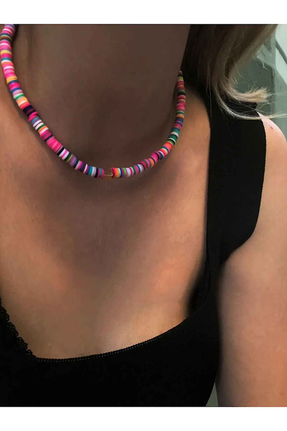 Tasarım Handemade Fimo Boncuklu Gold Hematit Taşlı Kolye