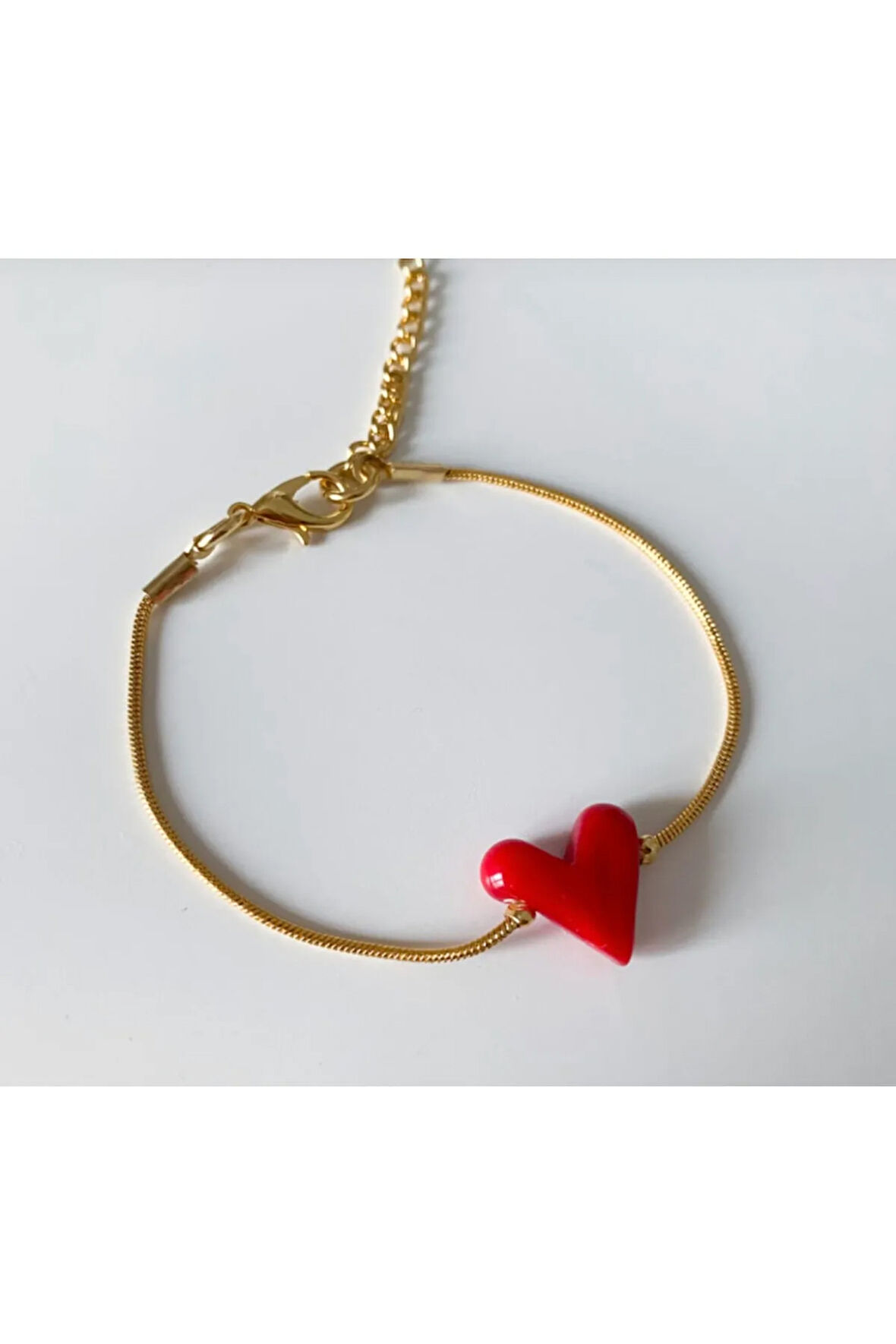 Murano Kırmızı Kalp Altın Kaplama Bileklik