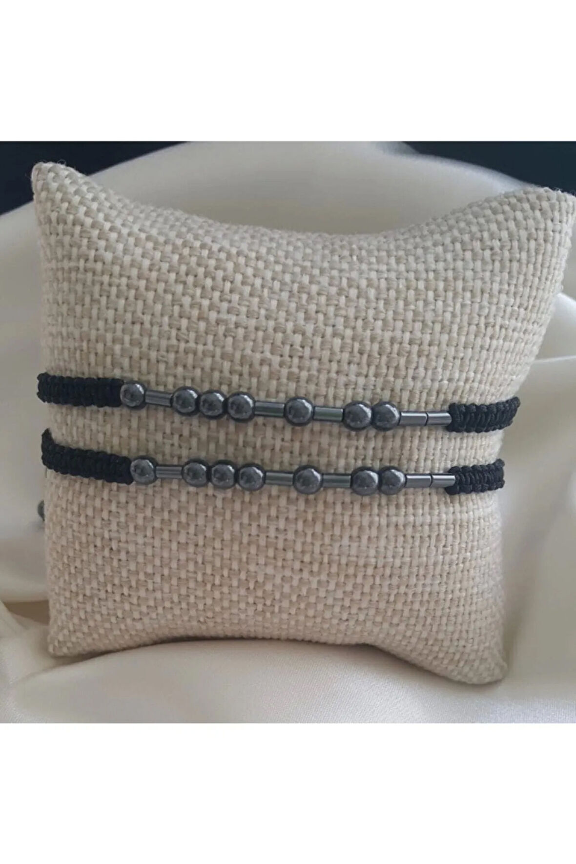 Çift Bilekliği Hematit Mors Alfabeli