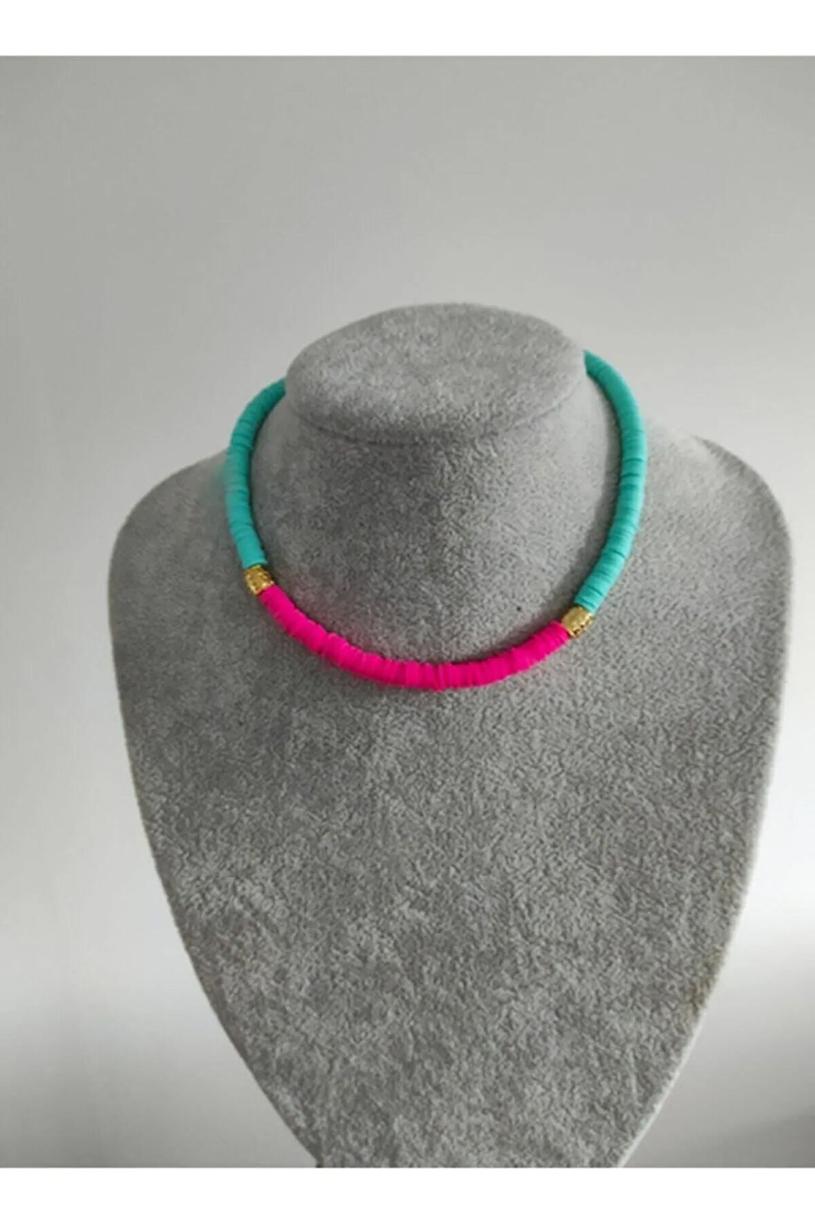 Su Yeişili Pudra Gold Fimo Tasarım Kolye