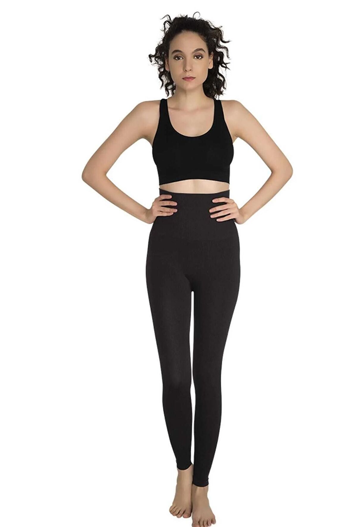 Kadın Siyah Dikişsiz Günlük Giyim Korseli Tayt