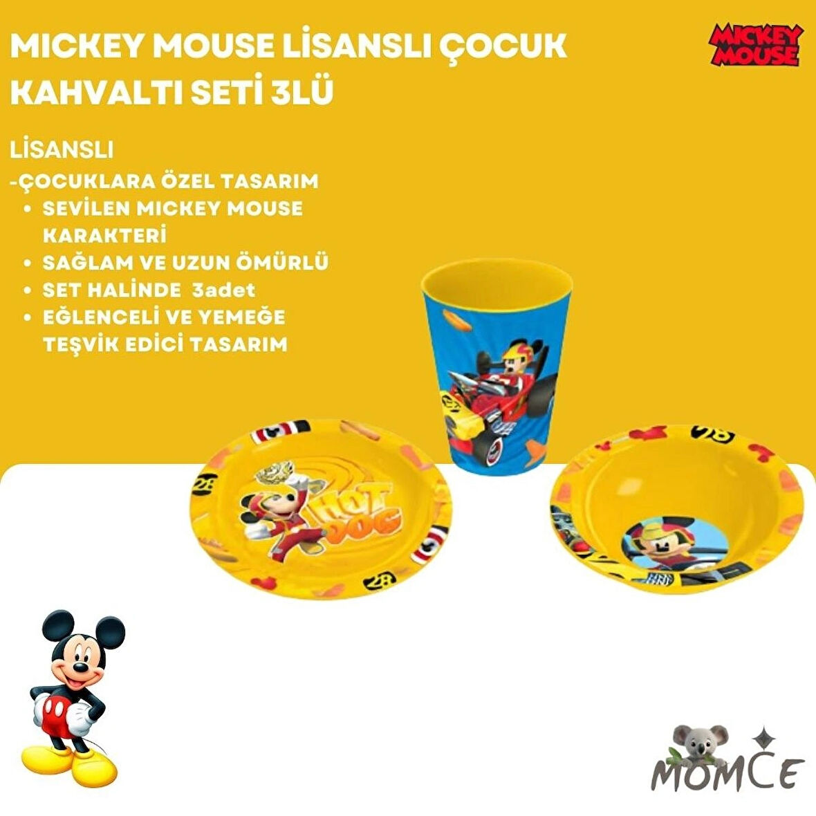 MICKEY MOUSE LISANSLI 3LÜ ÇOCUK BESLENME VE KAHVALTI SETİ 