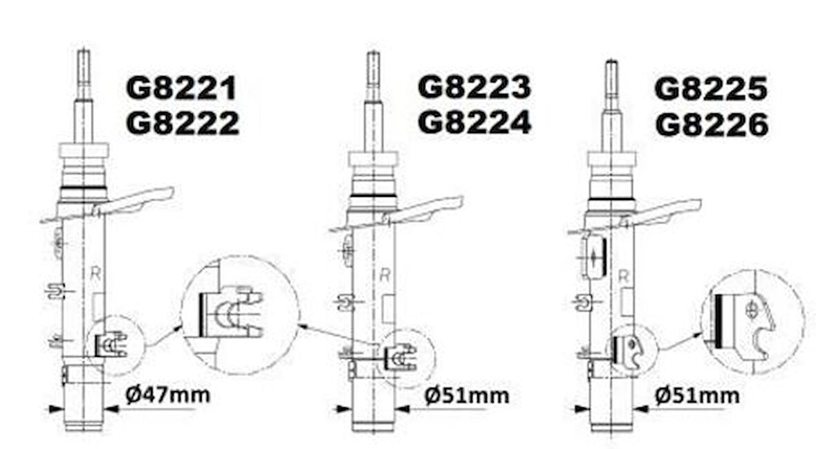 Monroe G8224 Ön Amortisör Sol 208 10-Taşıyıcıya Giren Yer 51mm Gazlı 9801729580