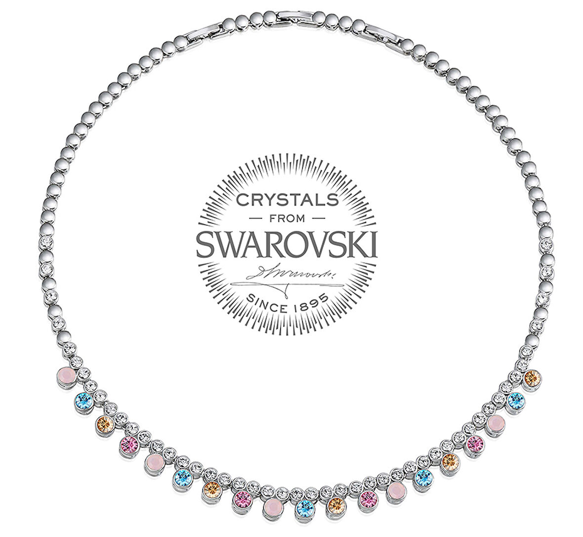 Monemel Çok Renkli Swarovski Taşlı, Su Yolu Kolye (Altın Kaplama)