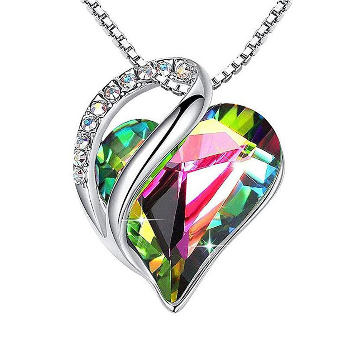 Monemel Kristal Taşlı Mini Yeşil Kalp Kolye (Altın Kaplama)