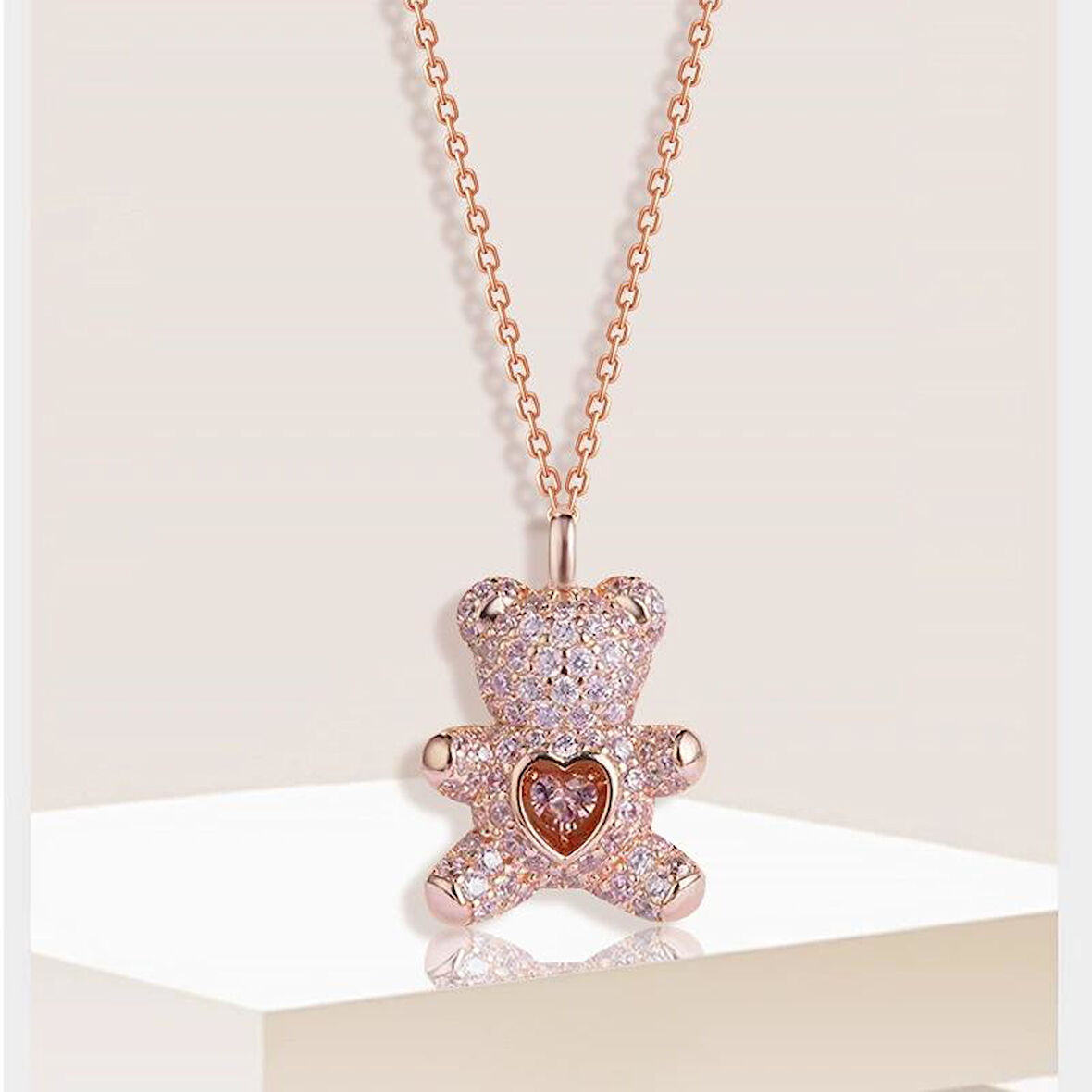 Kristal Rose Teddy Bear Kolye (Altın Kaplama) SEVGILIYE HEDIYE