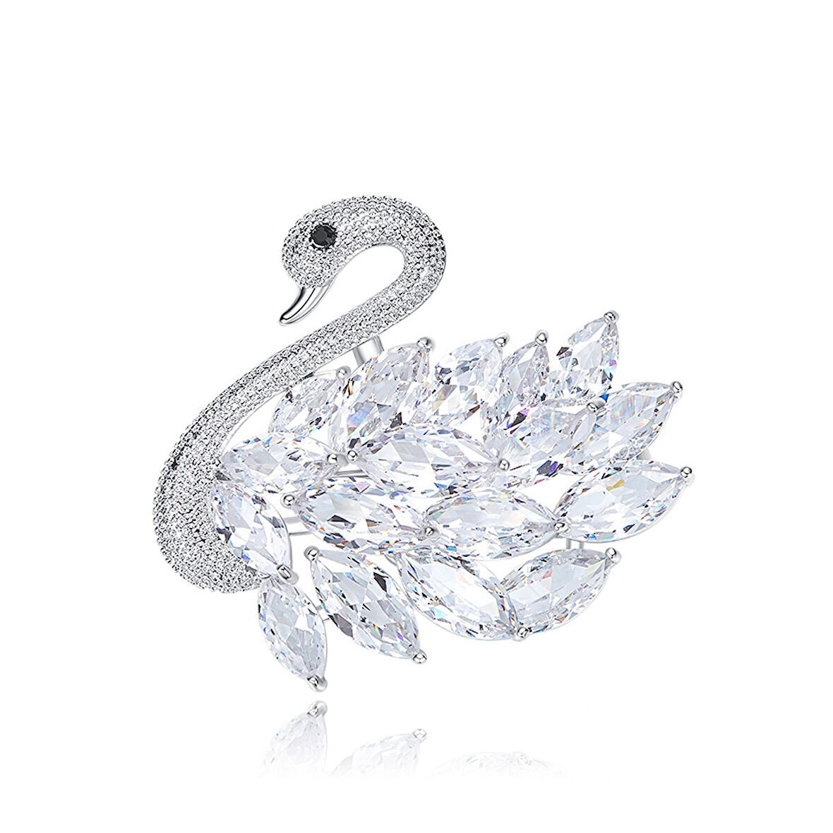 Monemel Swarovski Kristal Kuğu Yaka İğnesi (Altın Kaplama)