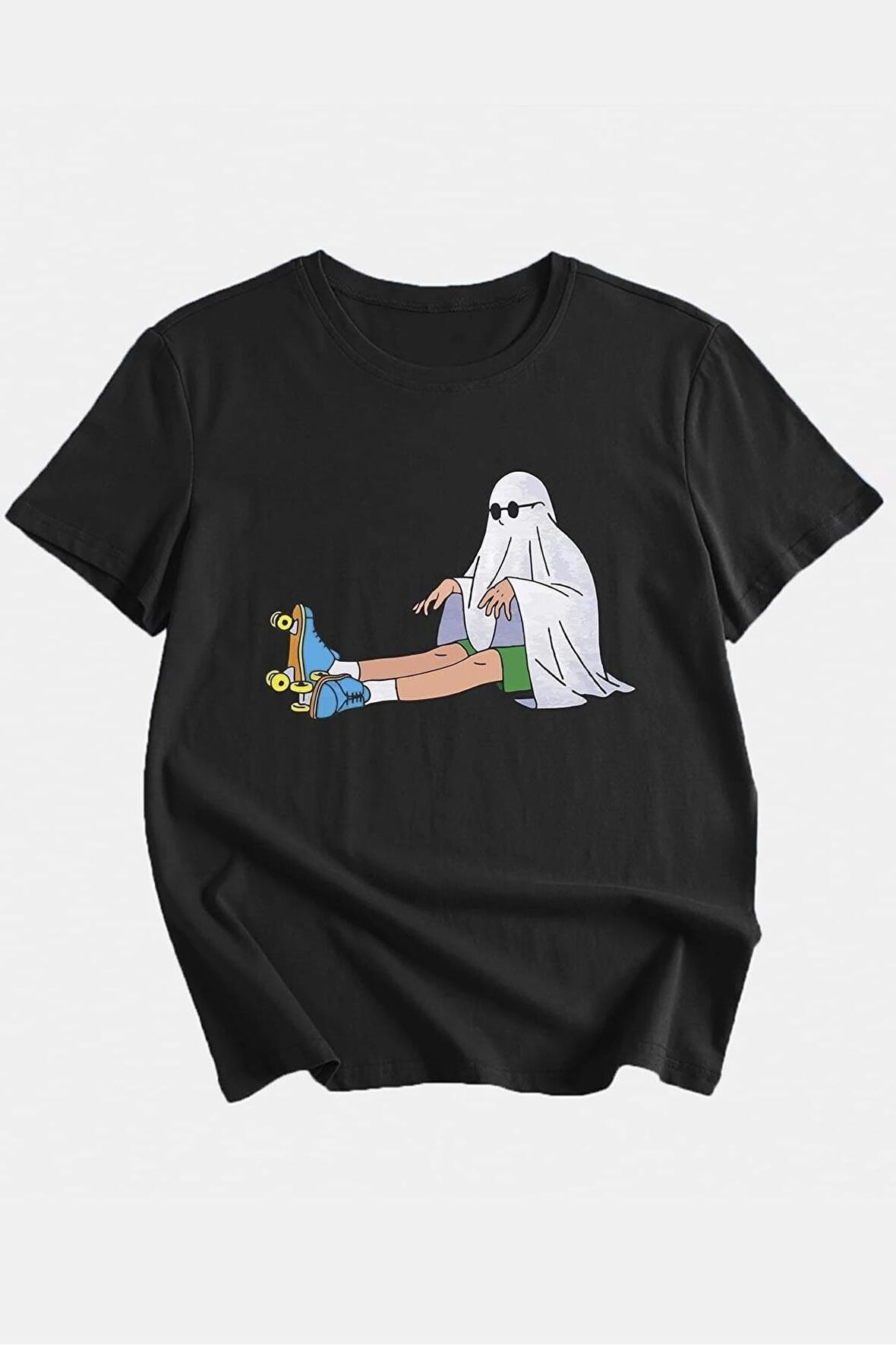 Ghost Unisex Siyah Oversize Baskılı Tişört - Şık ve Rahat