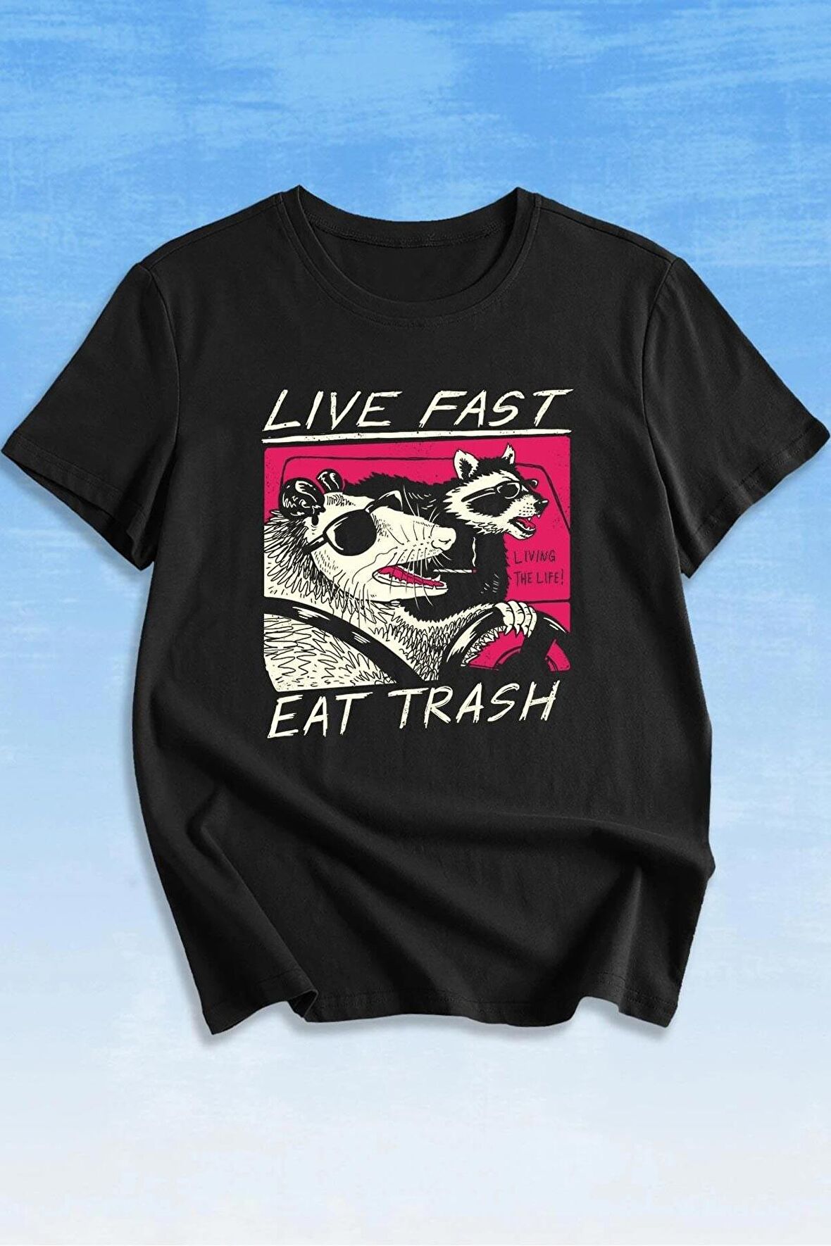 Live Fast Unisex Siyah Oversize Baskılı Tişört - Şık ve Rahat