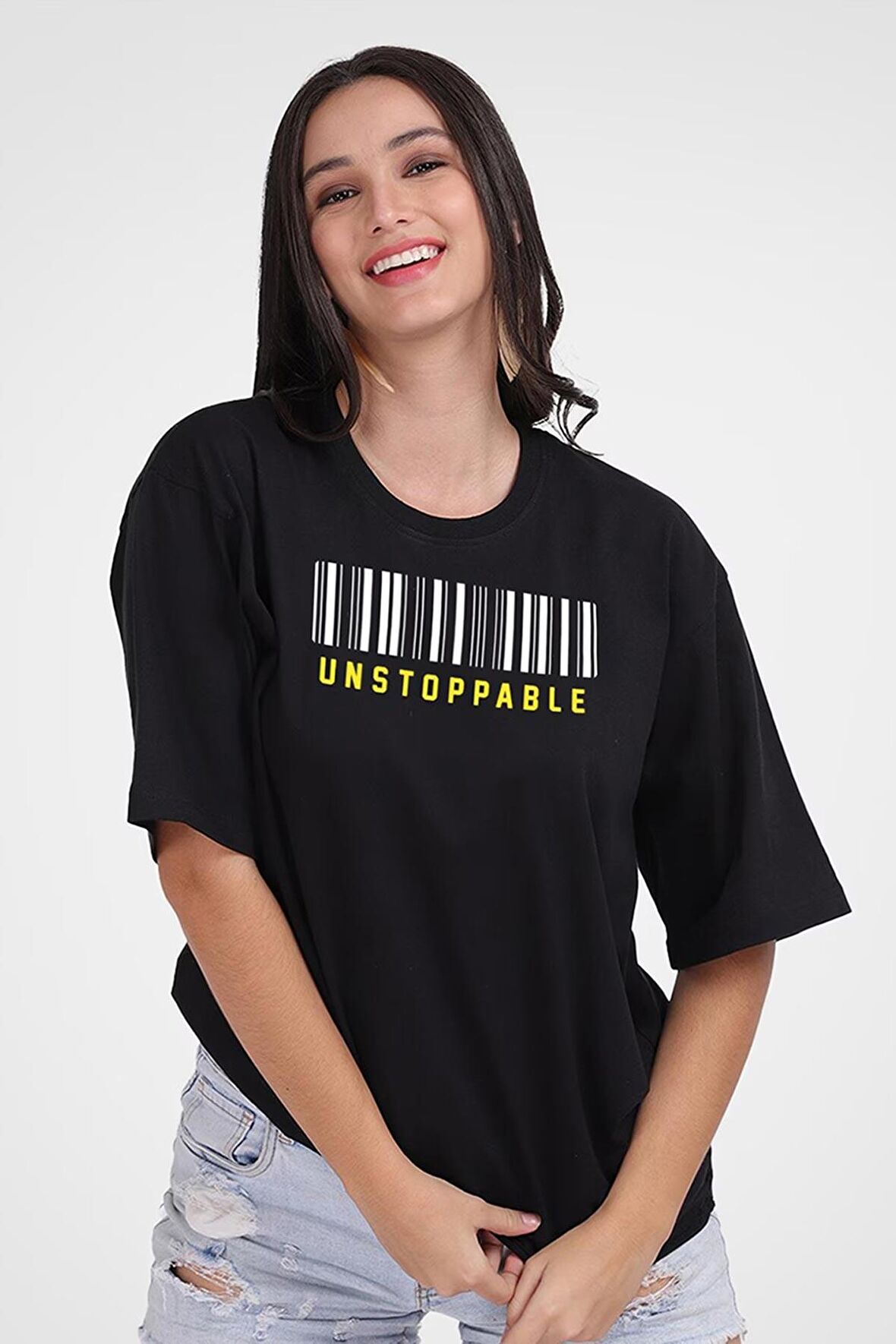 Unstoppable Unisex Siyah Oversize T-Shirt - Özgün Baskı ve Geniş Kesim