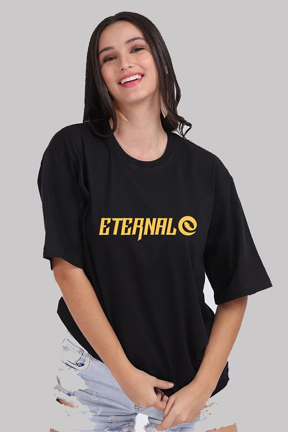 Eternal Siyah Oversize Baskılı T-Shirt - Unisex