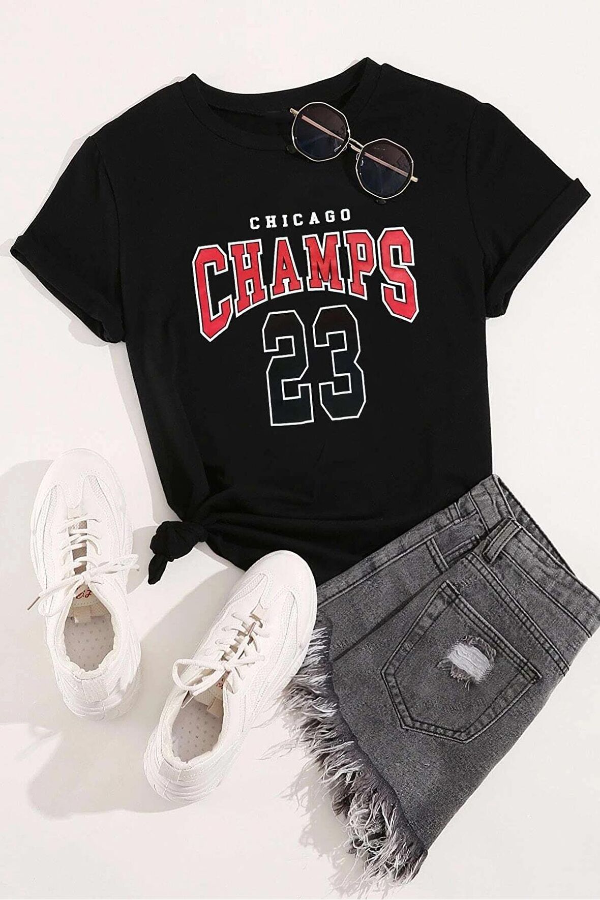 Champs Siyah Oversize Baskılı T-Shirt - Unisex