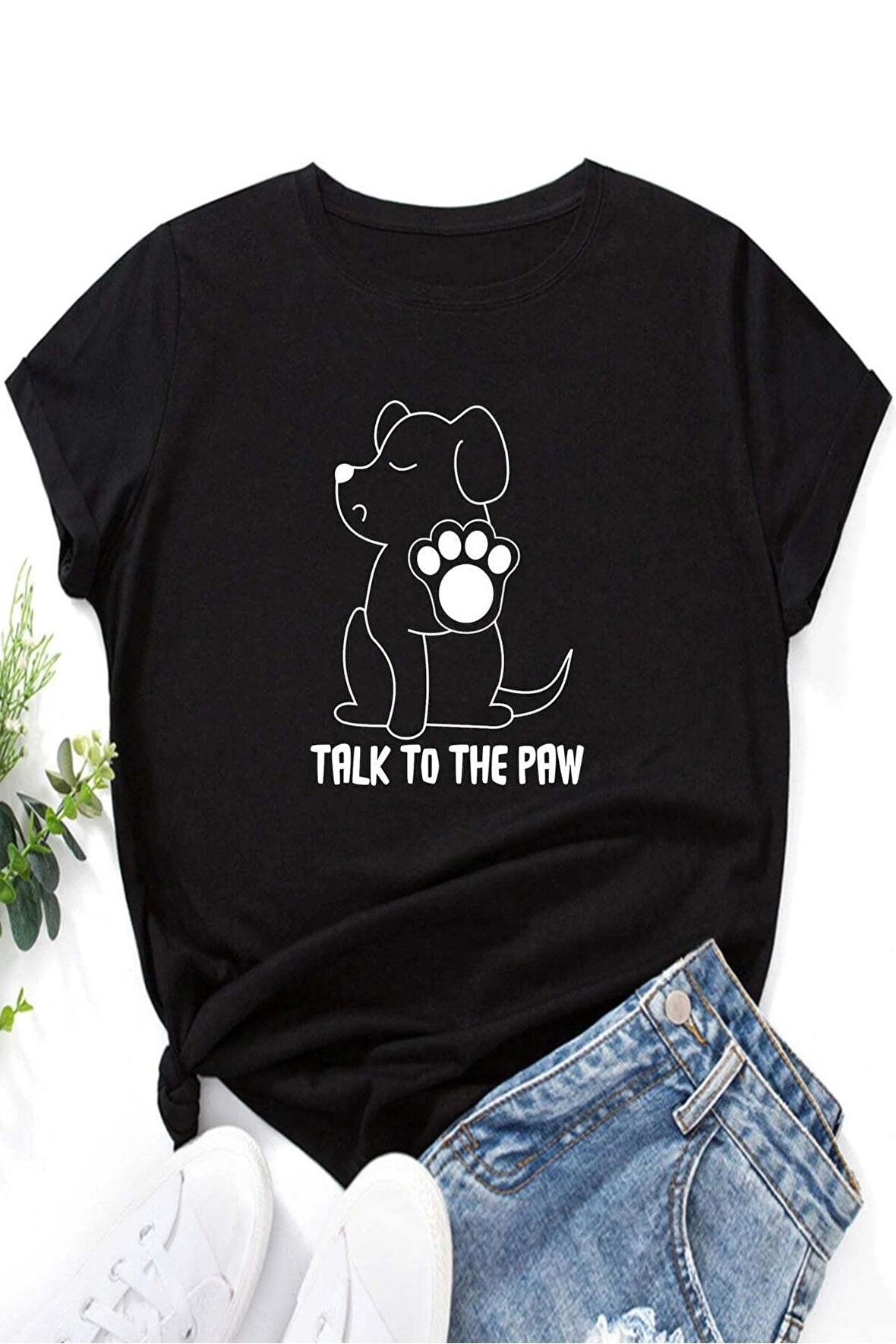 The Paw Unisex Siyah Oversize Baskılı Tişört - Şık ve Rahat