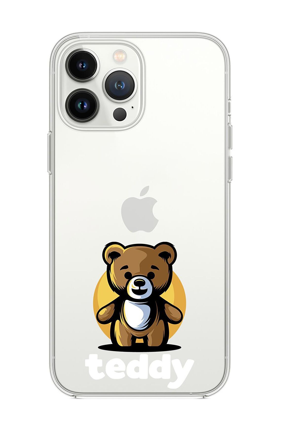 iPhone 13 Pro Teddy Desenli Premium Silikonlu Şeffaf Telefon Kılıfı