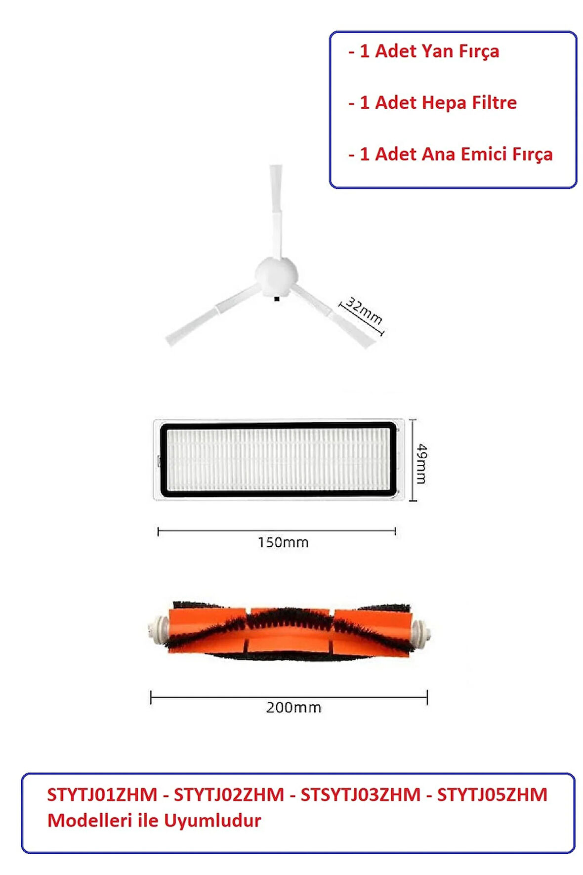 Mi Robot Xiaomi Mop Pro + Plus (STYTJ02ZHM-STYTJ03ZHM) Uyumlu Fırça Filtre Seti