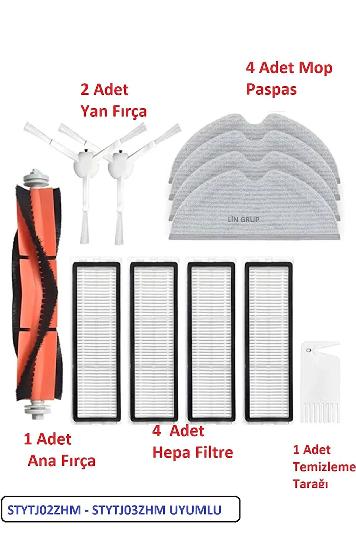 Mi Robot Xiaomi Mop Pro + Plus (STYTJ02ZHM-STYTJ03ZHM) Uyumlu Fırça Filtre Paspas Seti