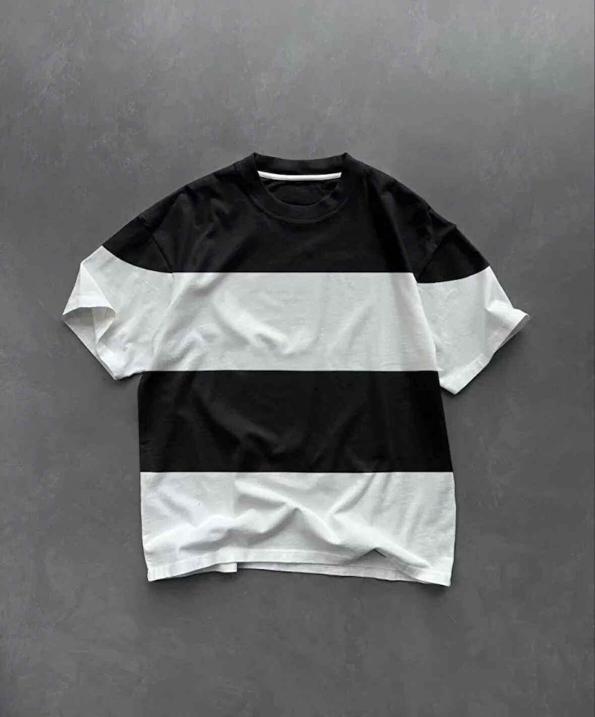 MOONFER Unisex Bisiklet Yaka Parçalı T-Shirt - Siyah