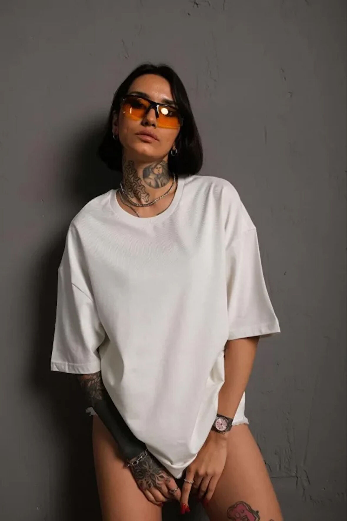 MOONFER 24/1 Düz A Kalite Oversize T-shirt - Beyaz