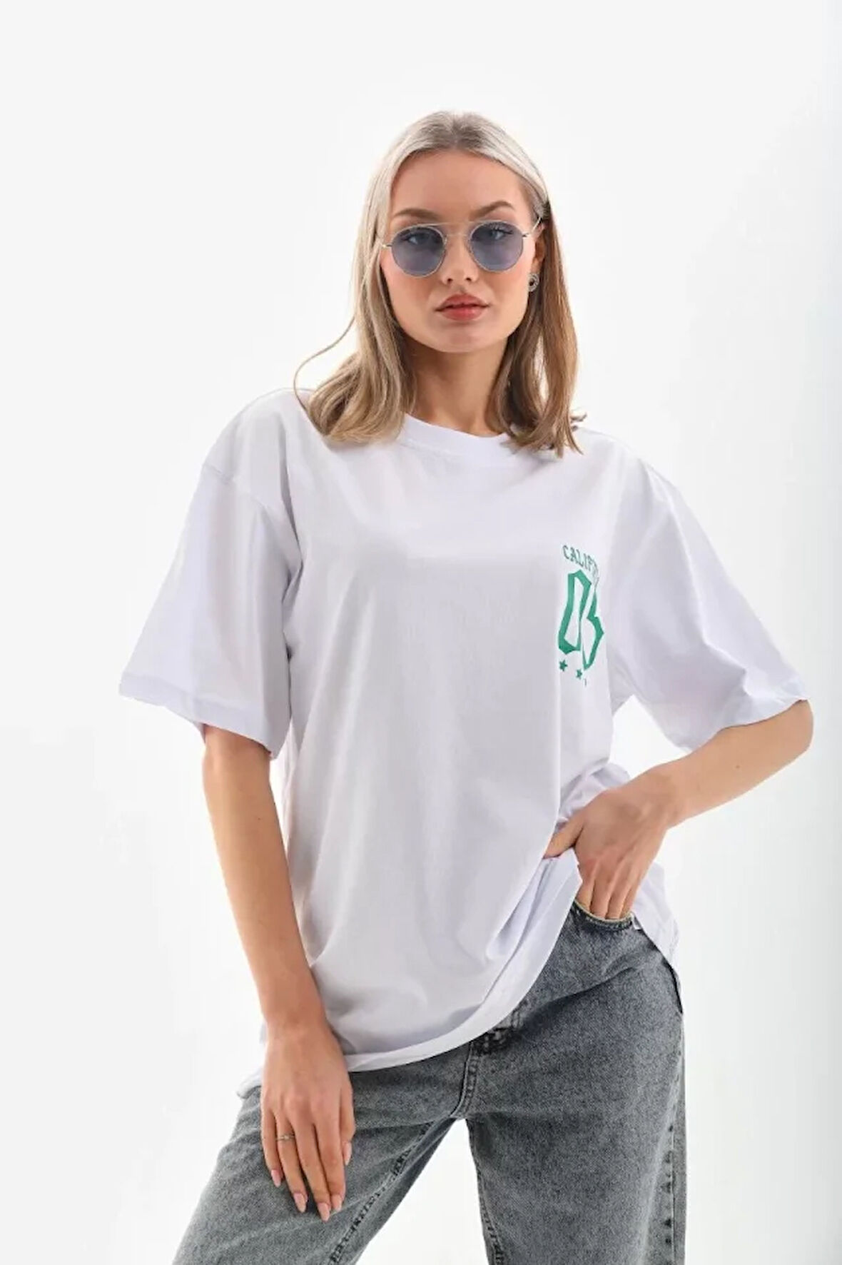 MOONFER Unisex Baskılı Oversize T-Shirt - Beyaz