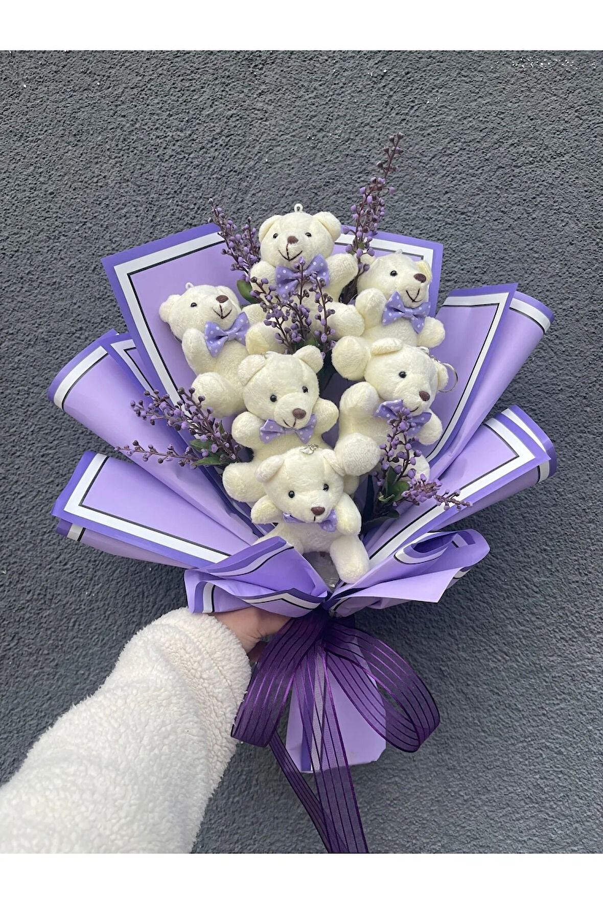 Ayıcık Buketi, Mor Ayıcık Buketi, Sevgililer Günü Hediyesi, 6'lı Ayıcık Buketi