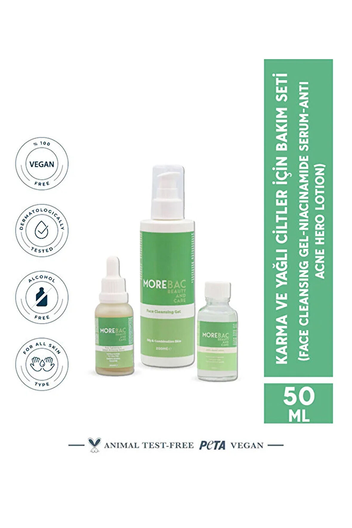 Karma Ve Yağlı Ciltler Için Bakım Seti - Face Cleansing Gel- Serum-anti Acne Hero Lotion