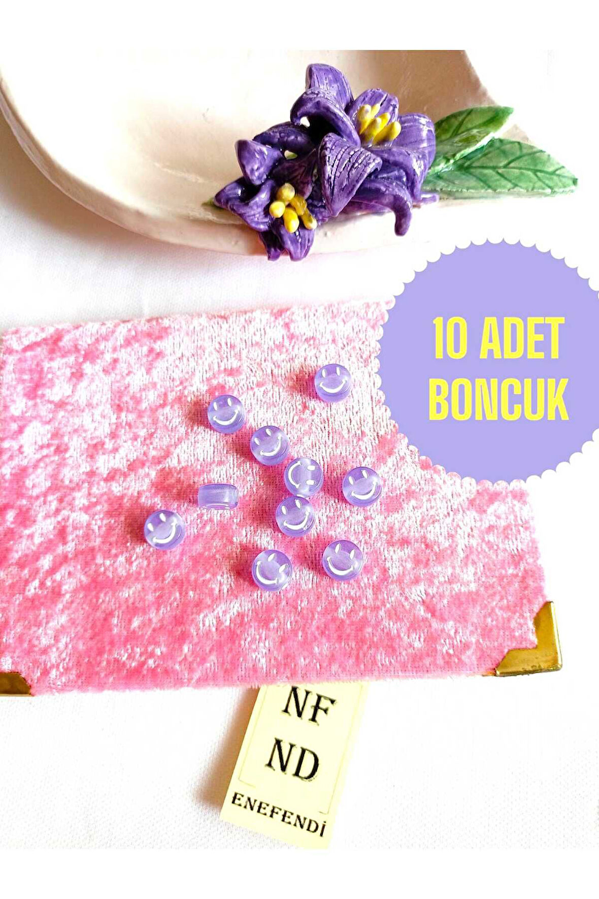 10 ADET MOR GÜLEN YÜZ BONCUK BİLEKLİK HEDİYE İÇİNDEN DELİKLİ BİLEKLİK APARATI SERT PLASTİK