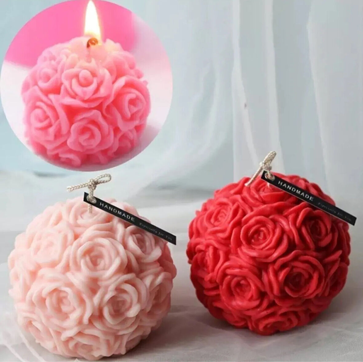 4,5cm Mini Gül Çiçek Topu Silikon Kalıp K-014, Kokulu Taş Sabun Alçı Mum Kalıbı