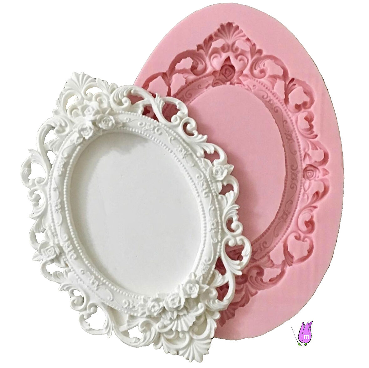Kapı Süsü Gül Kabartmalı 34 Cm Çerçeve Silikon Kalıp K-019
