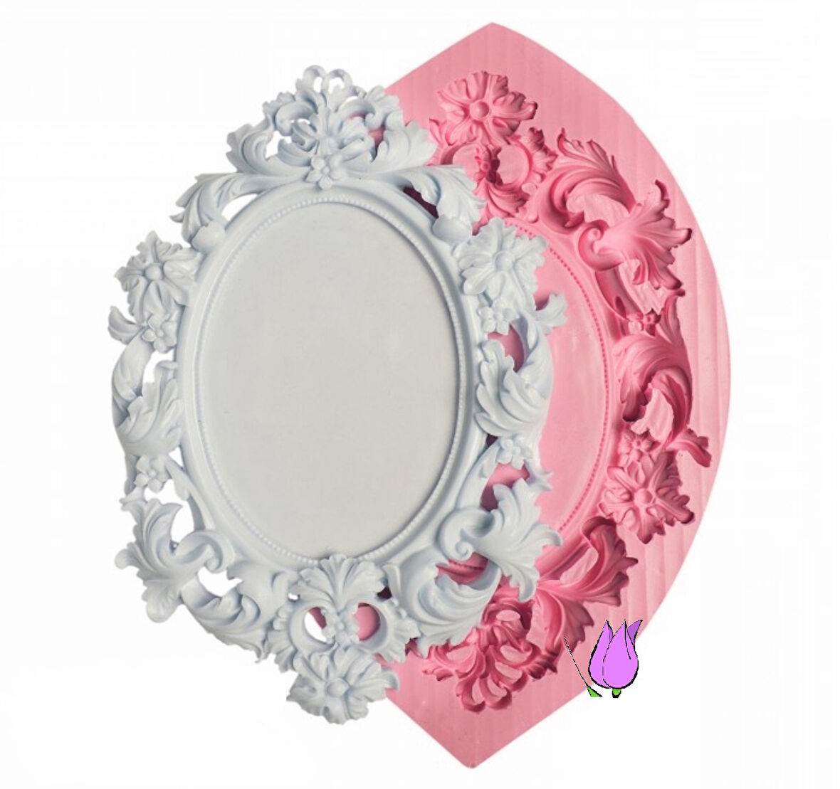 Çiçek Yaprak Kabartmalı 43cm Büyük Çerçeve Silikon Kalıp K-030