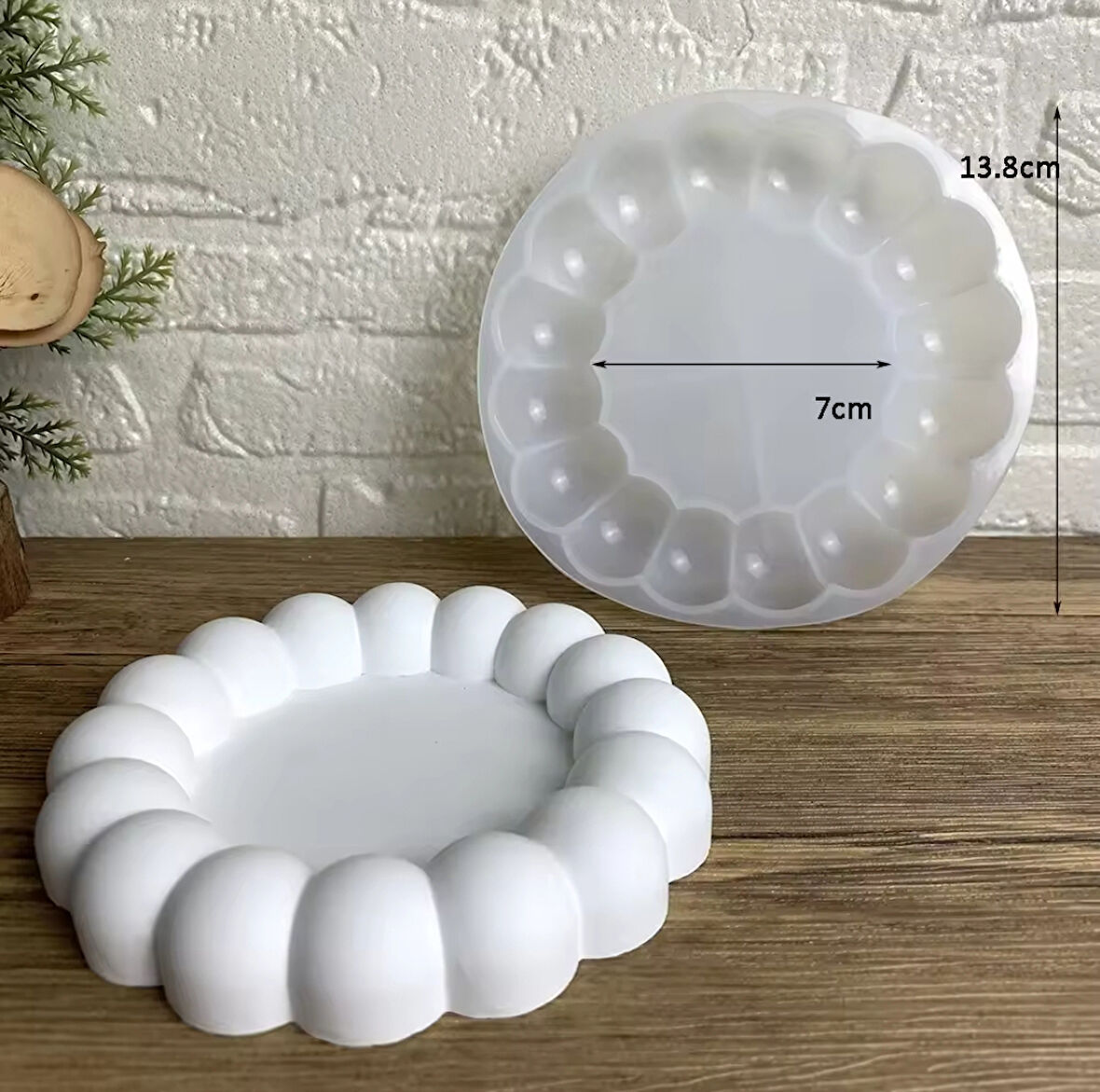 12,9cm Yuvarlak Bubble Taban Sunumluk çerçeve Mum Tabağı Altlığı Silikon Kalıp K-1379