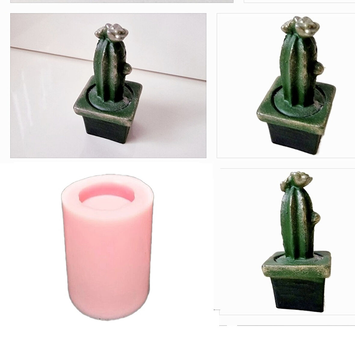 Kare Saksıda 3 Boyutlu 10,8cm  Çiçekli Kaktüs Silikon Kalıp K-1386