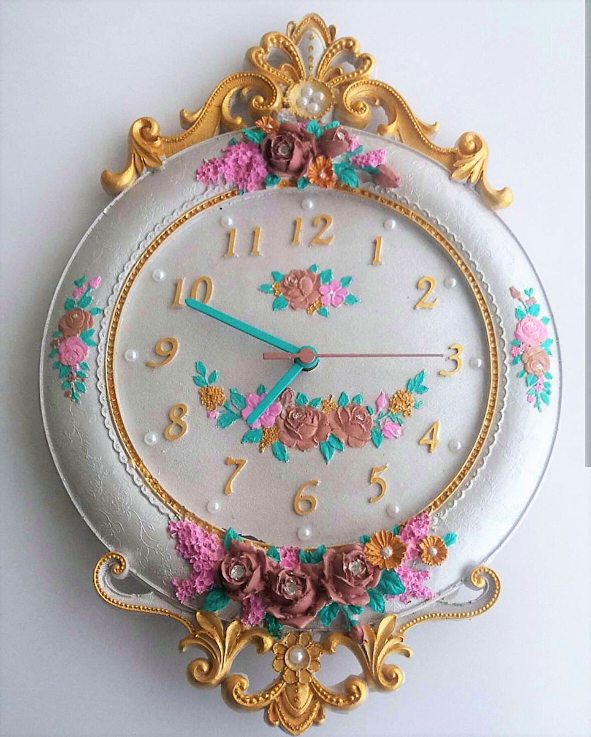 Gül Çiçek Kabartmalı 44cm Saat Silikon Kalıp K-288, Taş Tozu Polyester Çimento Alçı Kalıbı