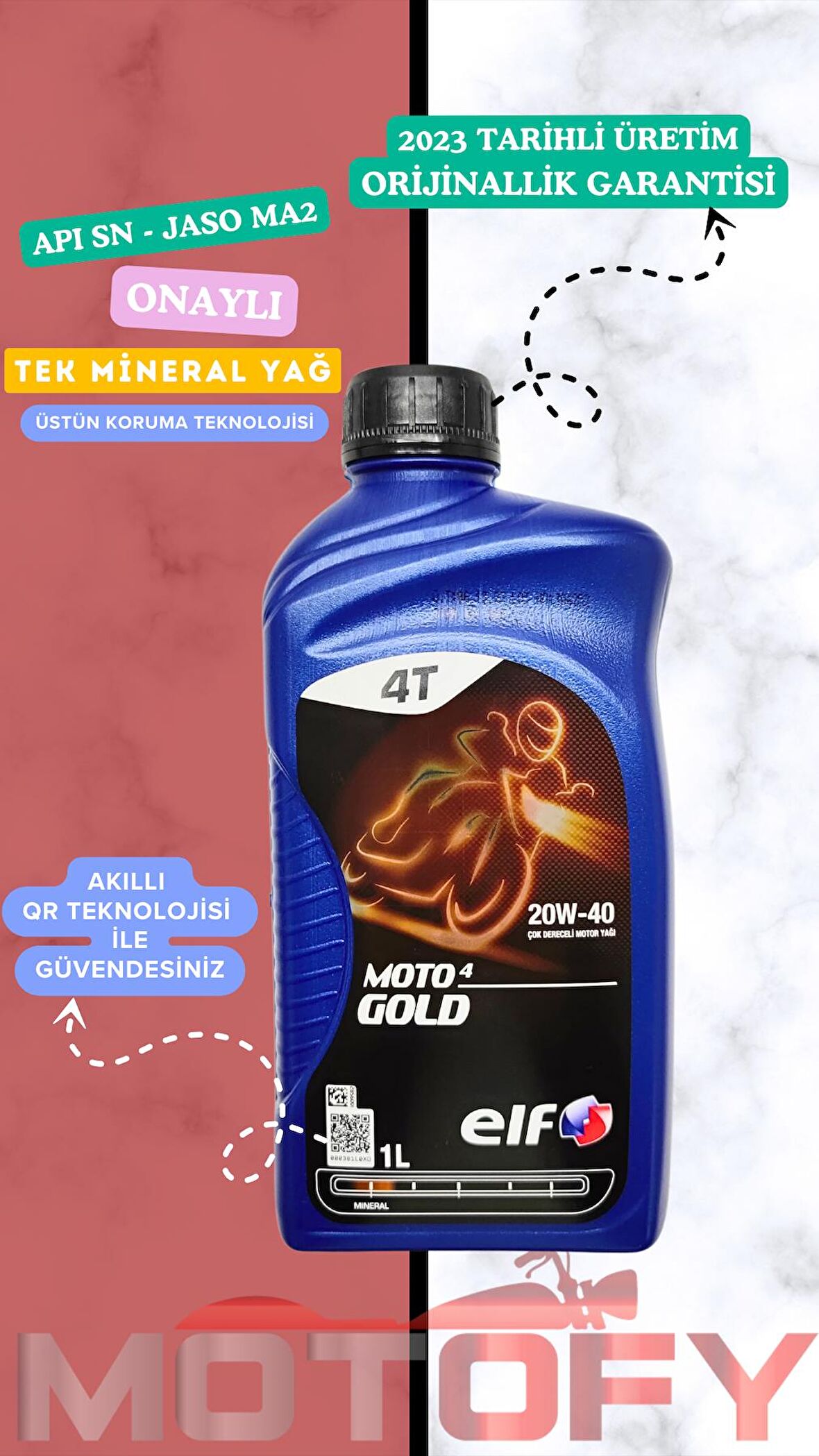 ELF MOTO 4 GOLD 20W 40 1L MİNERAL MOTOSİKLET YAĞI - API SN - JASO MA2