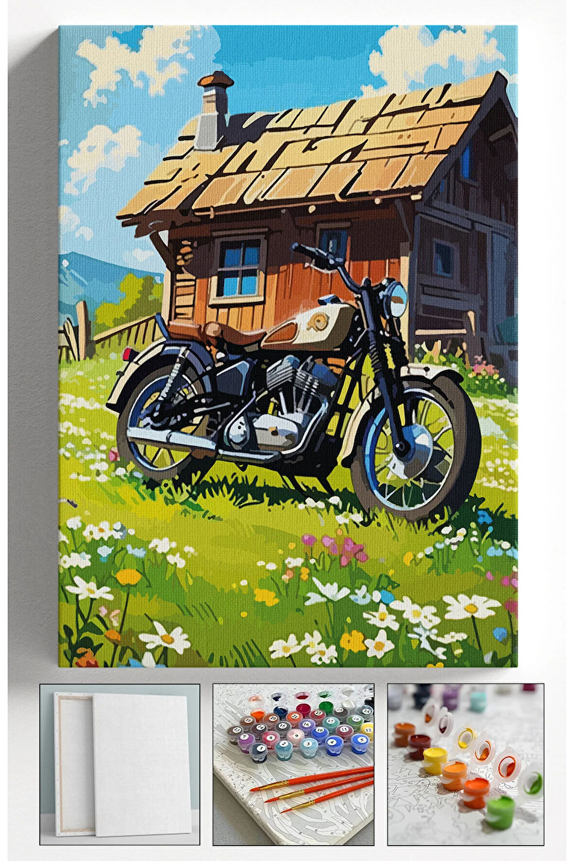 Sayılarla Boyama Çerçeveli Hobi Seti Numaralı Tuval Fırça Boya Dahil Kasnaklı MOTOR 40X50 Cm