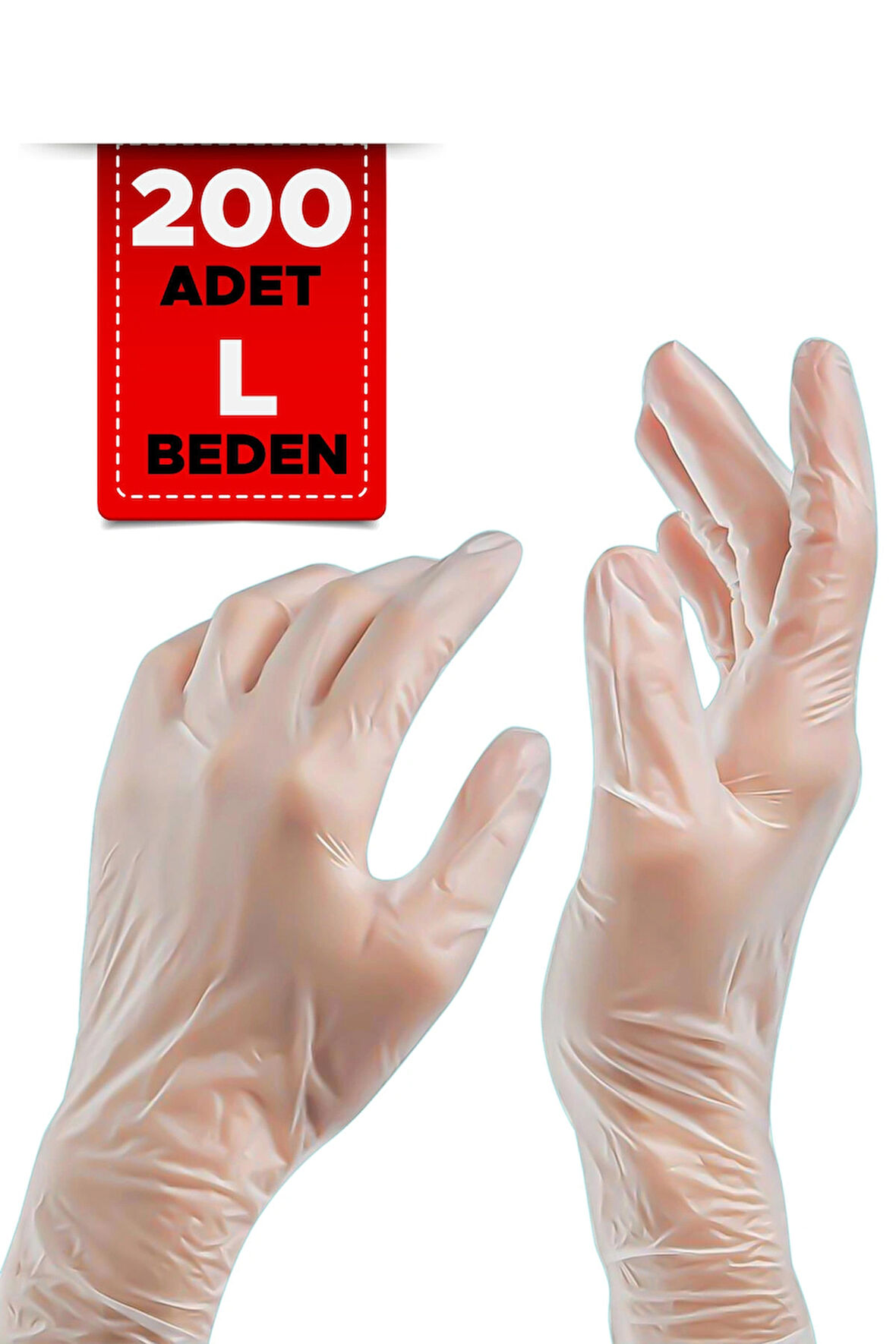 Şeffaf L Beden 200 Adet Tek Kullanımlık Eldiven Plastik Eldiven Temizlik Eldiveni