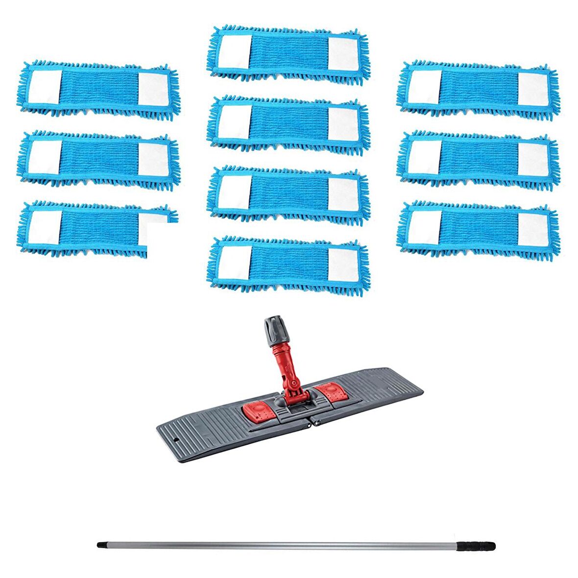 Makarna Şönil Kuru Nemli Palet Tablet Mop Yedek Seti Takımı - 10 ad Mop + Mop Tutucu + Sap - 40 Cm.