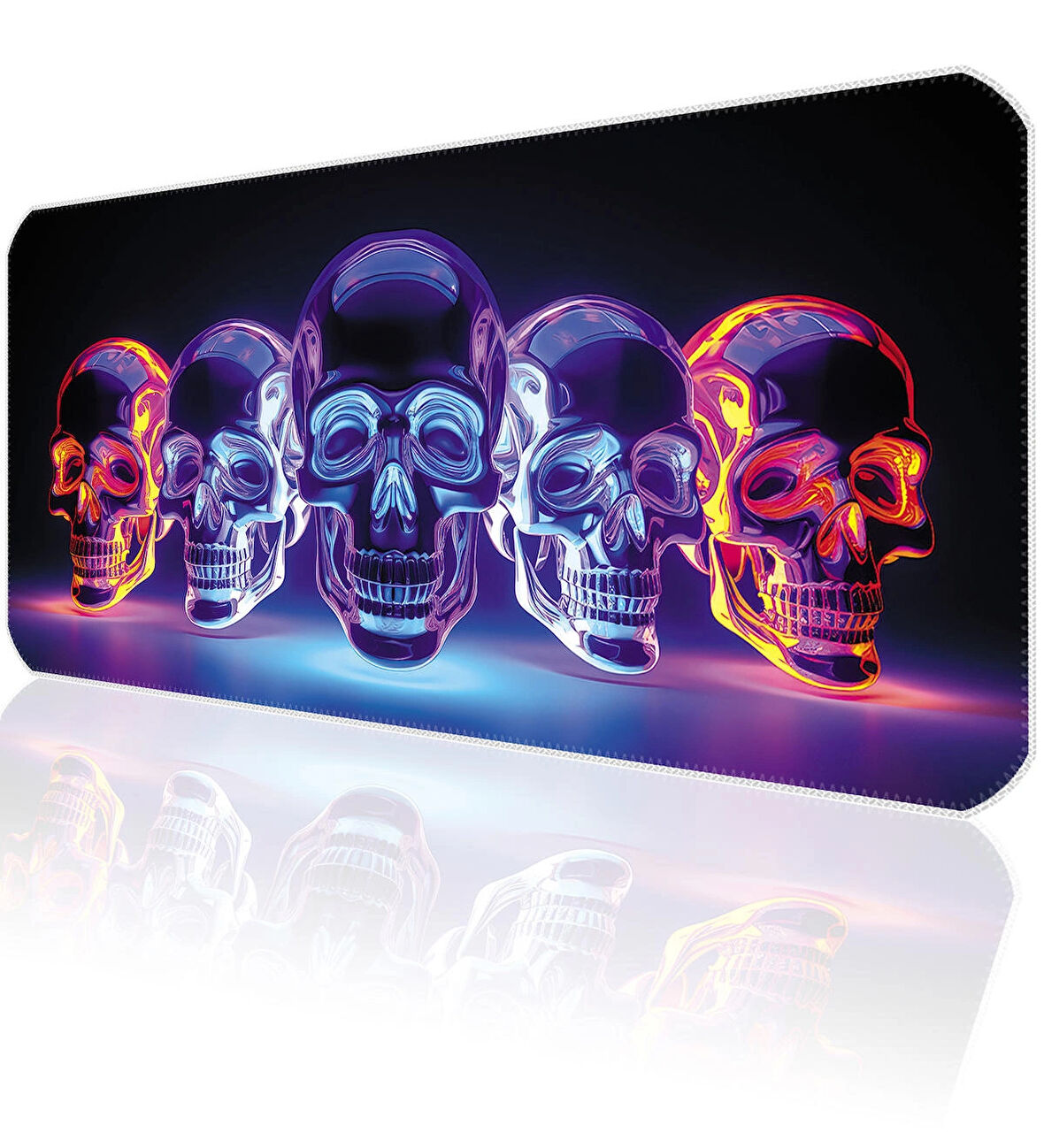 70x30 Bright Skull ilyuka MP207030 Büyük Boy XL Gaming Mousepad Dikişli Kenar Kaymaz Taban 70x30cm