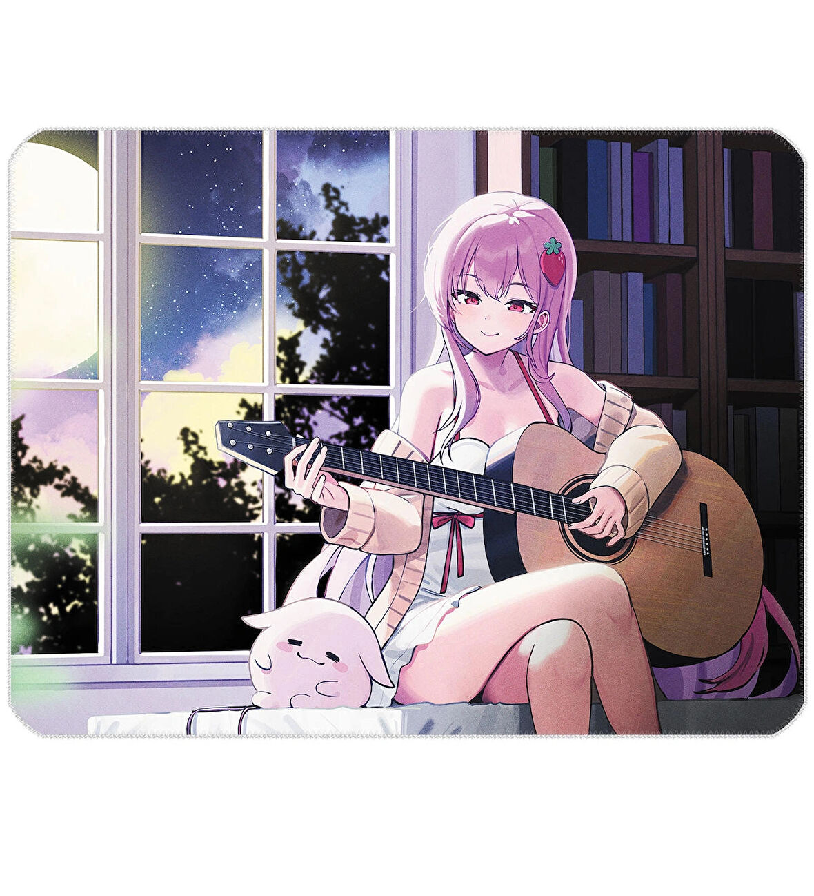 40X30cm Gaming Oyuncu Mousepad Kaymaz Kauçuk Taban Dikişli Kenar Anime Guitarist Girl MP254030