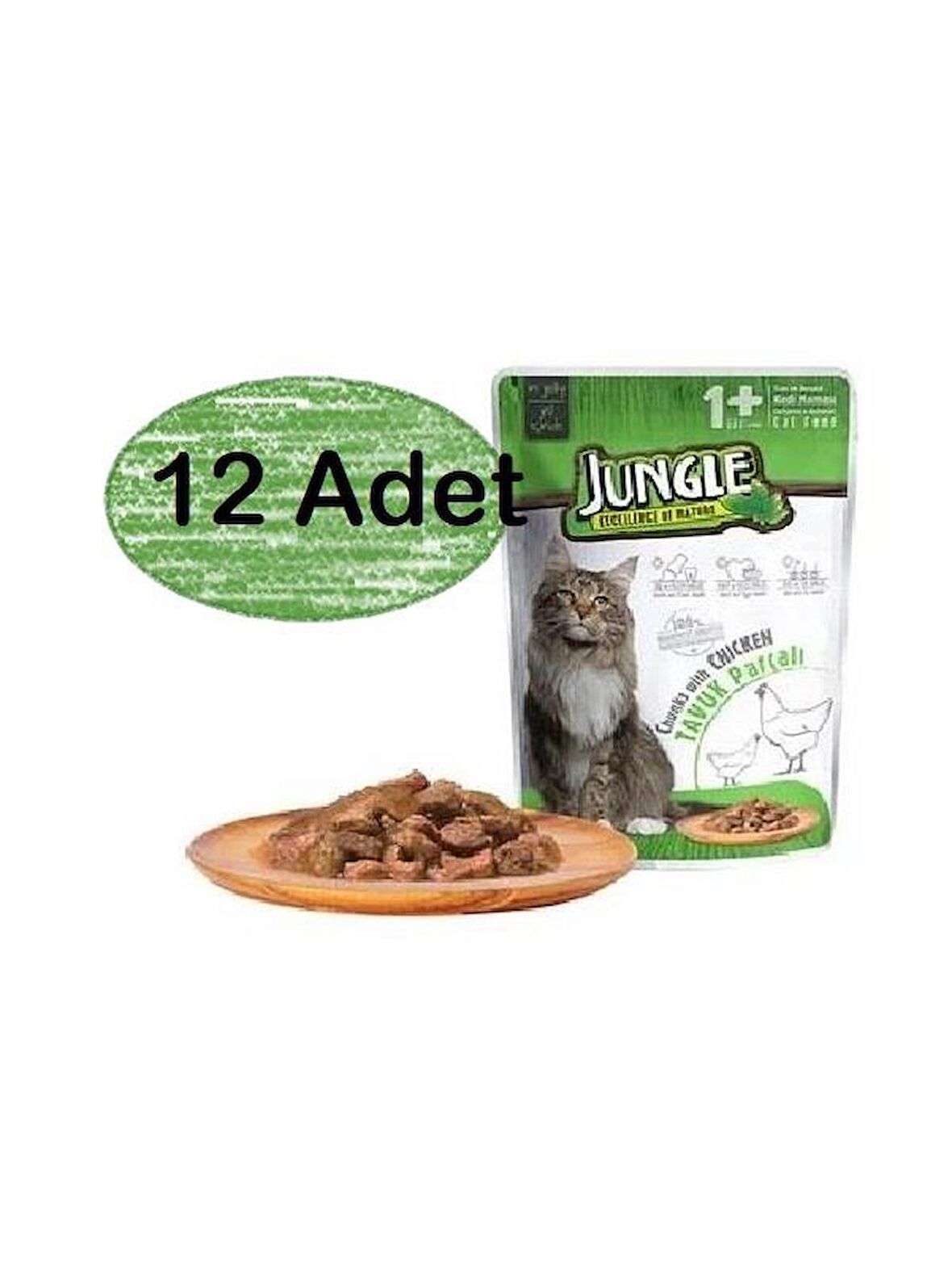 Jungle 12 Adet Pouch Tavuk Eti Parçalı Soslu Yetişkin Kedi Konservesi 100gr