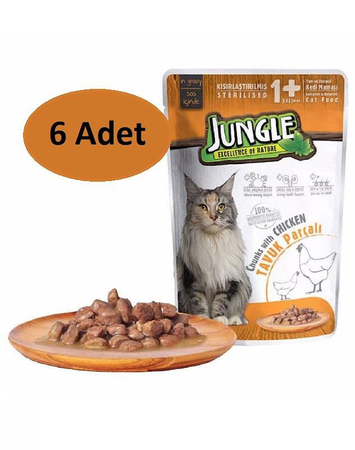 Jungle 6 Adet Pouch Jöleli Tavuklu Kısırlaştırılmış Kedi Konservesi 100gr