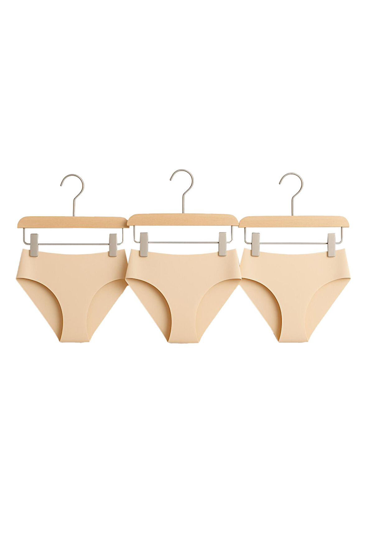 Kadın Bikini Külot 3'lü Set Ten Rengi Dikişsiz Lazer Kesim Bel Lastikli