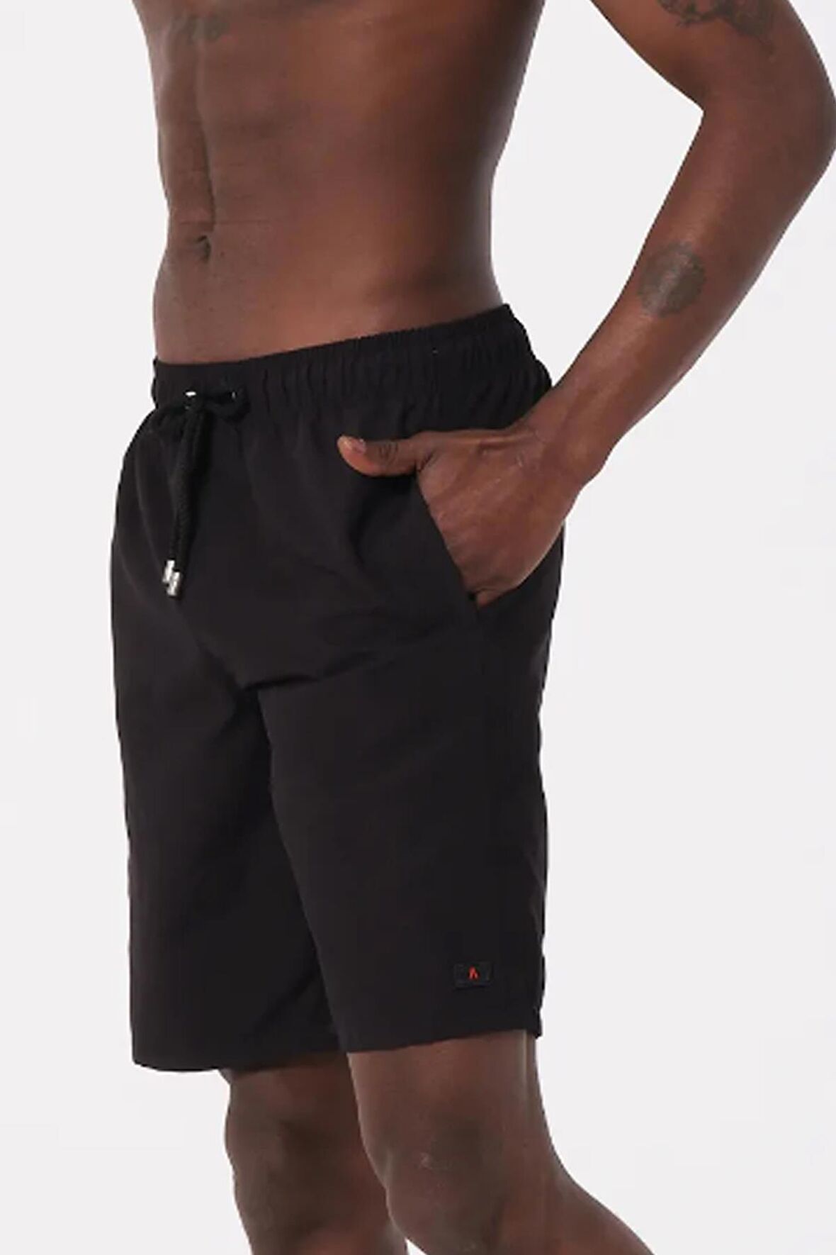 Siyah Uzun Boy Basic Model Su İtici Özellikli Düz Renk Erkek Plaj Deniz Şort Mayo - 2206-Siyah