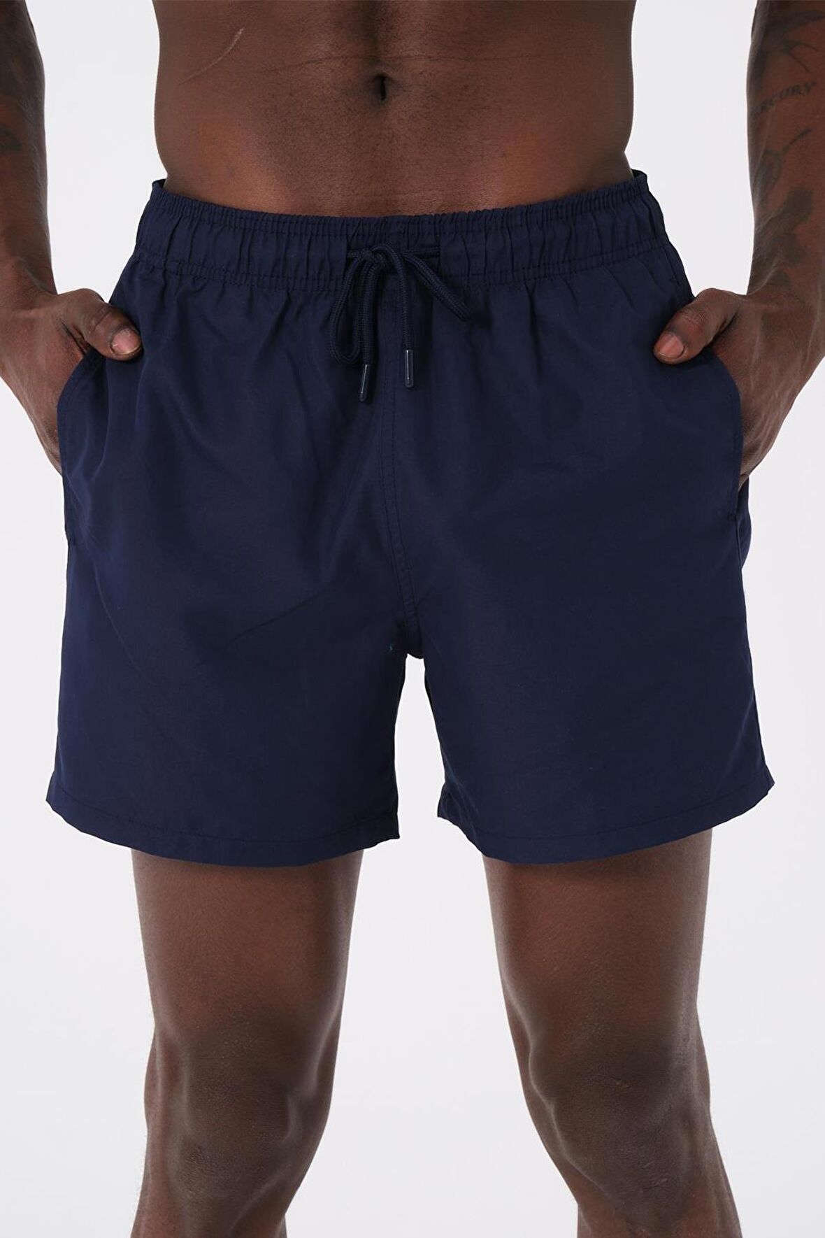 Lacivert Su İtici Özellikli Düz Renk Basic Erkek Plaj Deniz Şort Mayo - DG300-Lacivert
